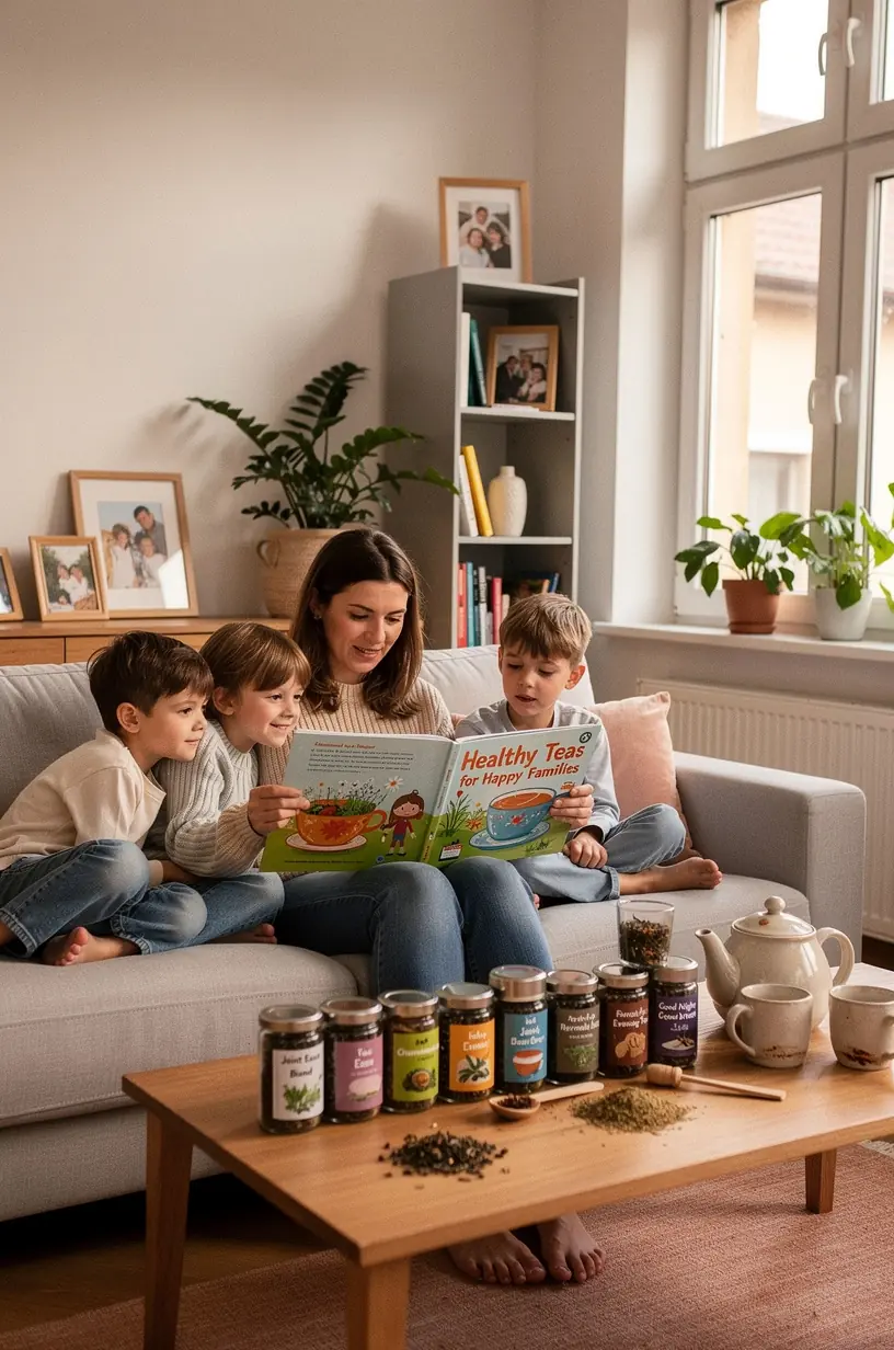 Egy személy kényelmesen kortyolja a teát, miközben egy táblázat mutatja az ízületbarát teakeverékek előnyeit.